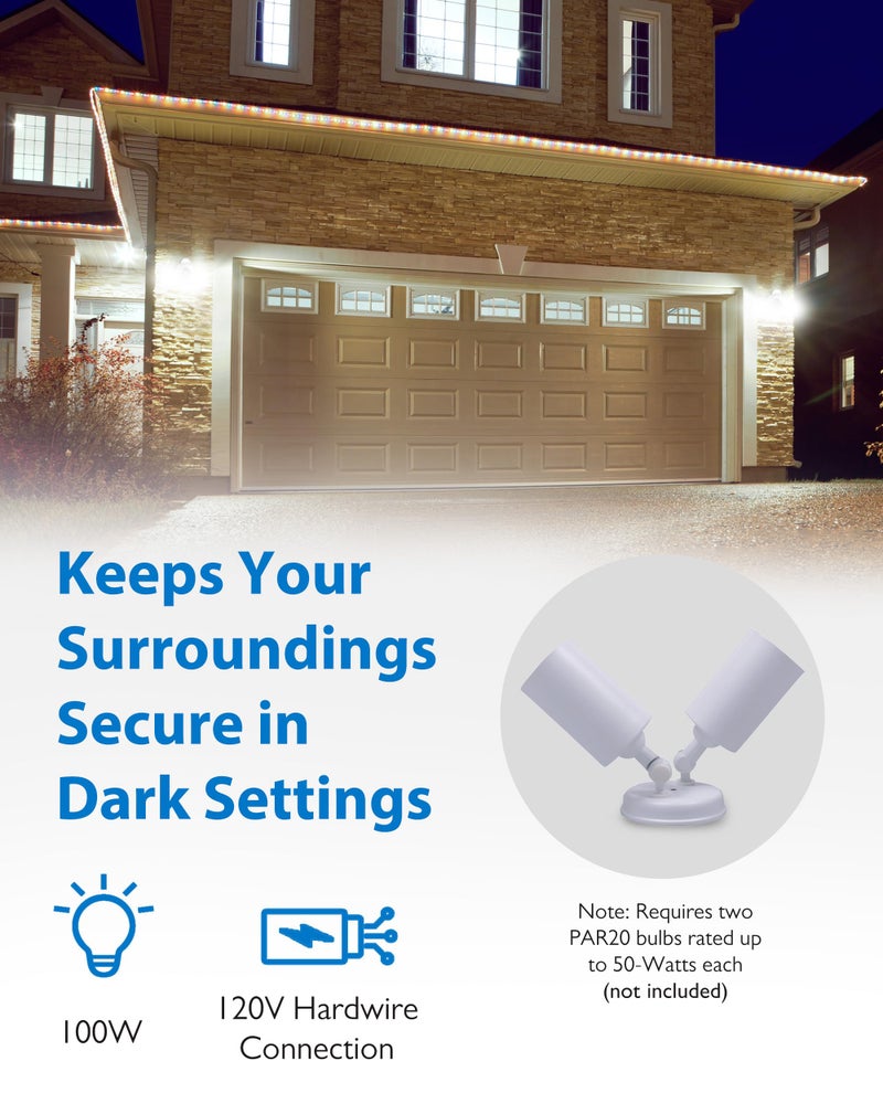 Nicor Outdoor Flood Light Fixture - Spot Lights Outdoor Security Light Fixture, Adjustable Double Cylinder Head, 100W, 120V, Weatherproof, Heavy-Duty Aluminum - White Flood Light by NICOR Lighting - Image 3